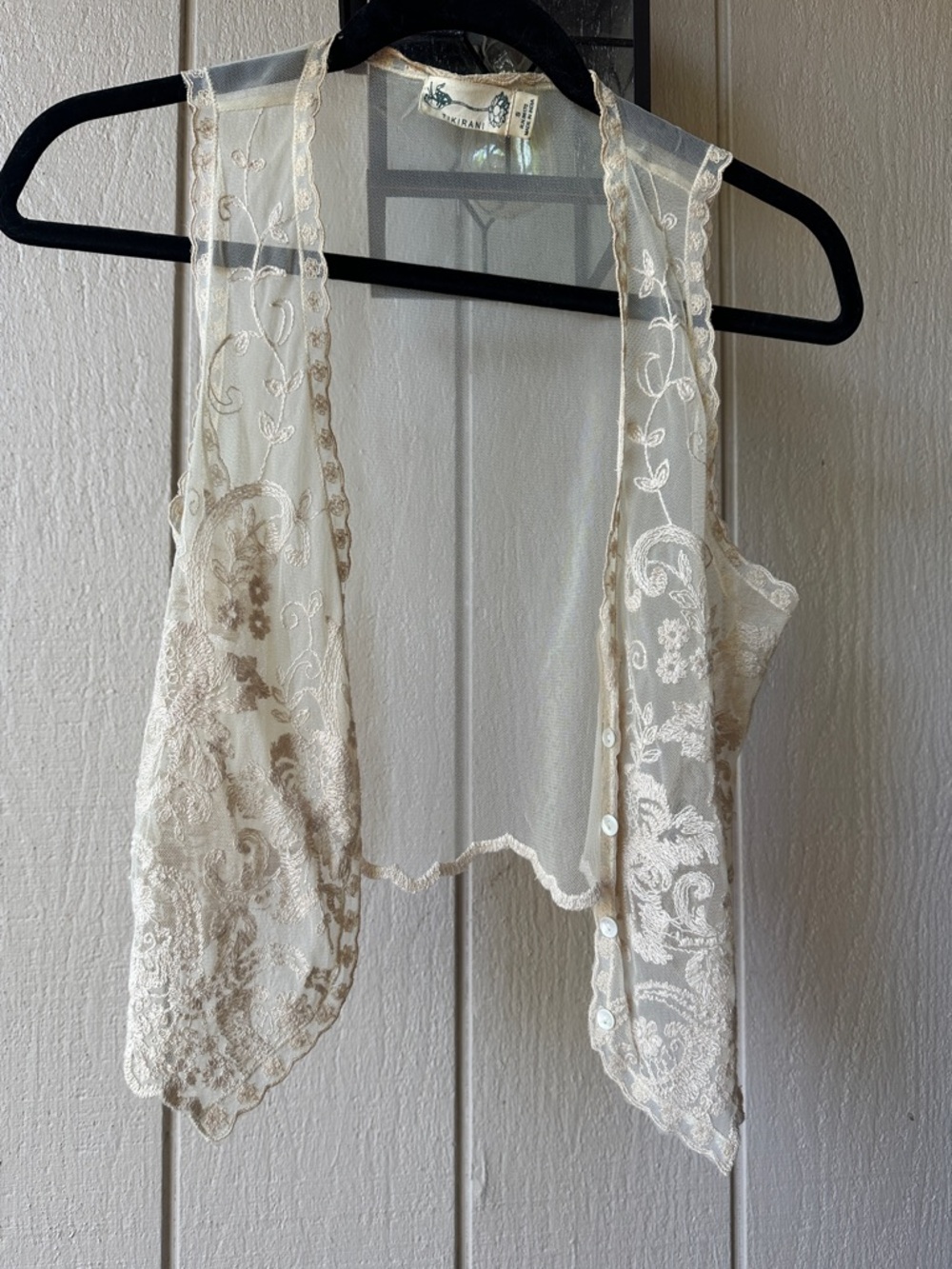 Vintage Sheer Lace Button-Front Vest in Cream